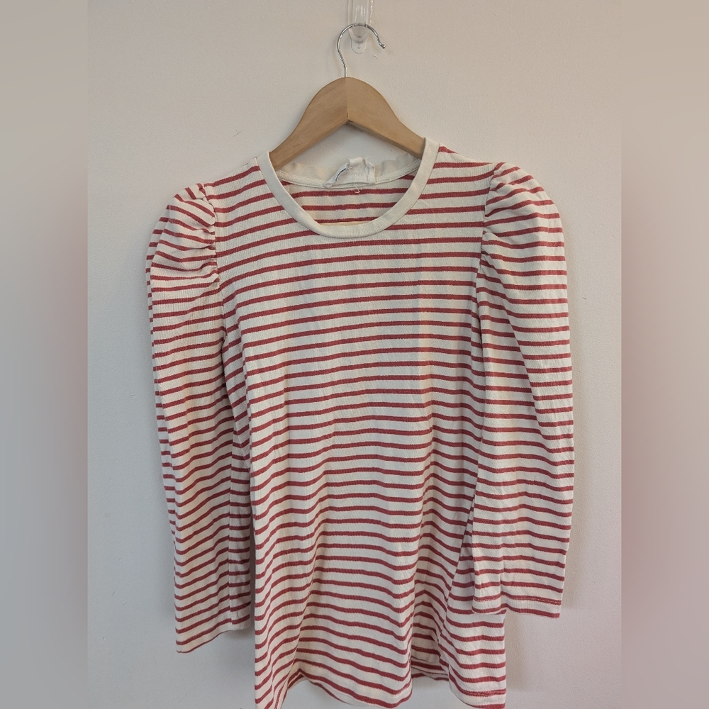 Pomander Place Red and White Striped Puff-Sleeve Long Sleeve Tee